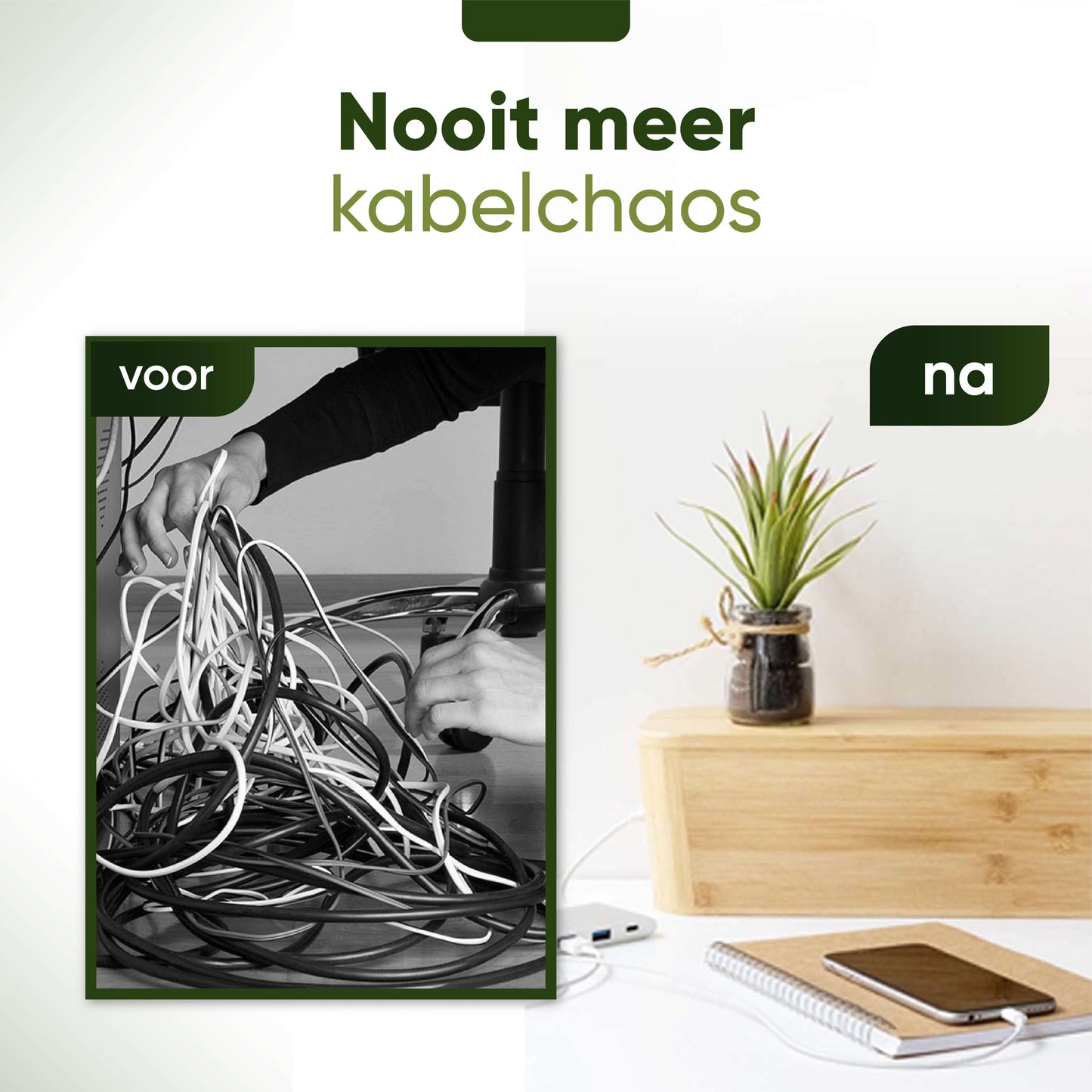 Bakki kabeldoos bamboe Groot